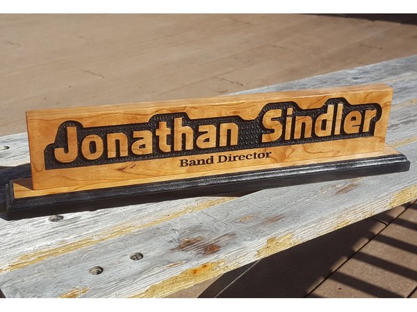 Hand Crafted Cherry Wood Desk Name Sign: Personalized Office Gift