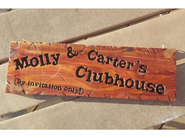 Child's Clubhouse Playhouse Custom Hand Routed Wood Cedar Sign Name Personalized Sign Treehouse Bedroom Play Room Girl Boy Kids 5x18 114-3