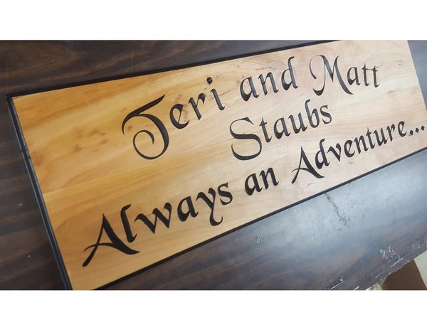 Personalized Carved Cherry Wood Sign: Newlywed Gift, Family Name