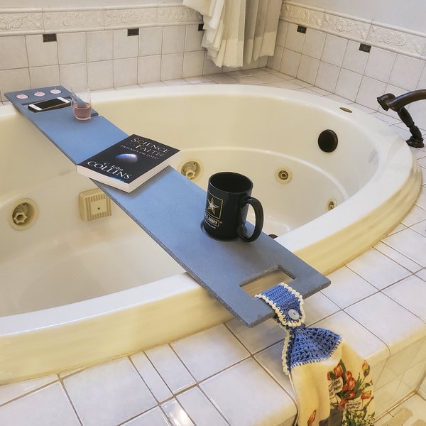 40-44" x 8" Extra Long Bathtub Tray Solid Corian Waterproof Bath Caddy Optional Tablet Cell Phone Wine Candle Holder Garden Jacuzzi Soaker