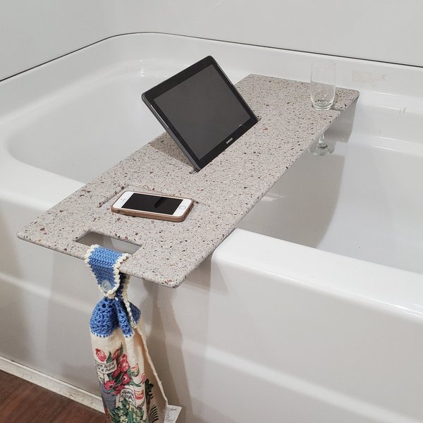 35-39" x 10" Wide Long Bathtub Tray Solid Corian Waterproof Spa Day Jacuzzi Optional Cell Phone Candle Wine Tablet Book Holder