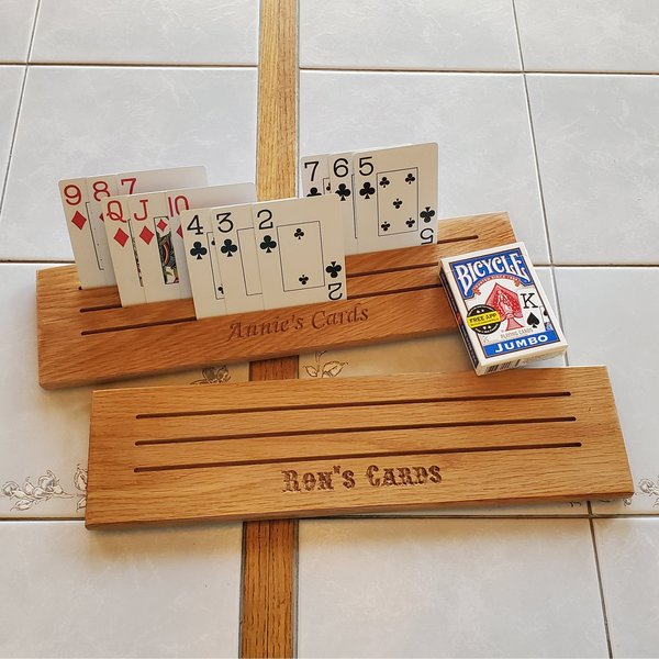 Personalized Oak Playing Card Holder: Hands-Free Set of 6