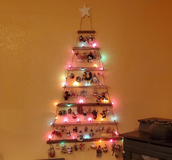 Space Saving Wall Mounted Christmas Tree Shaped Ornament Holder Rustic Wood