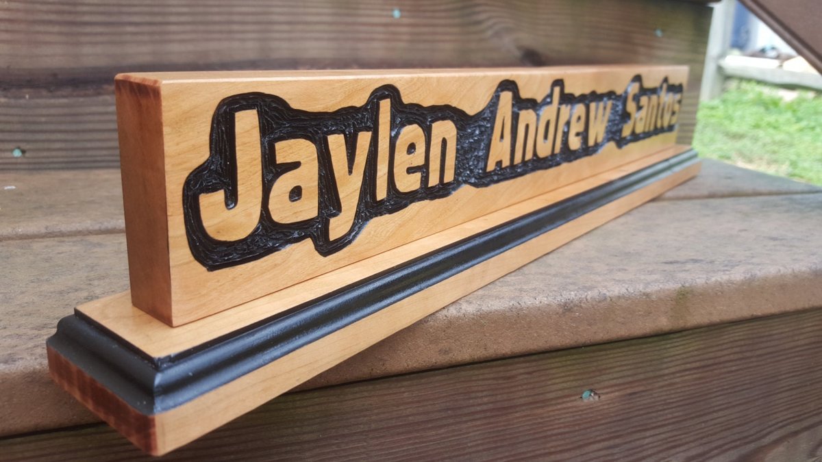 Hand Crafted Cherry Wood Desk Name Sign: Personalized Office Gift