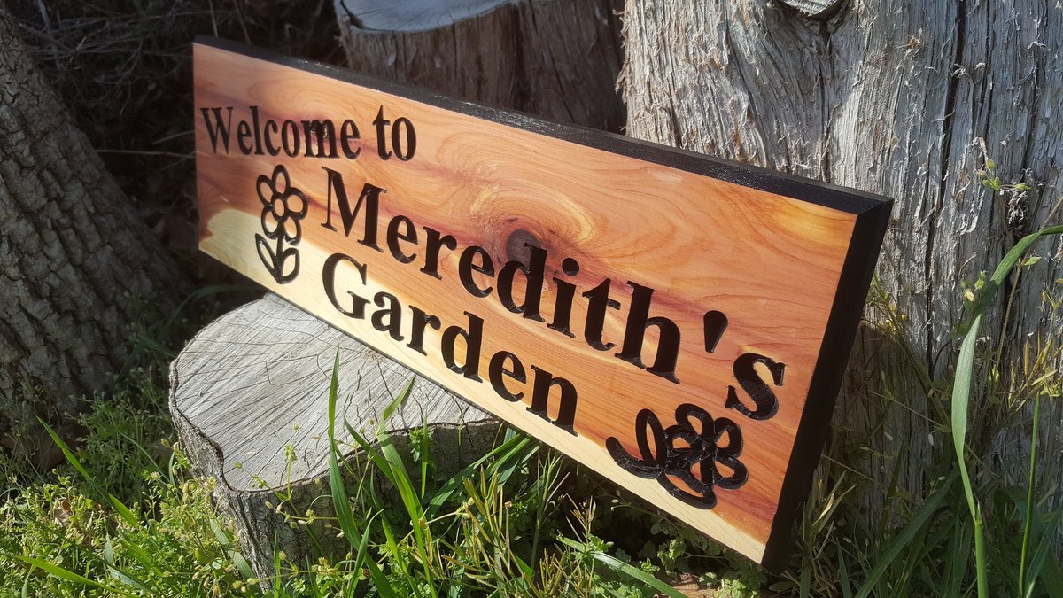 Personalized Cedar Garden Sign: Custom Routed Wood, Floral Design