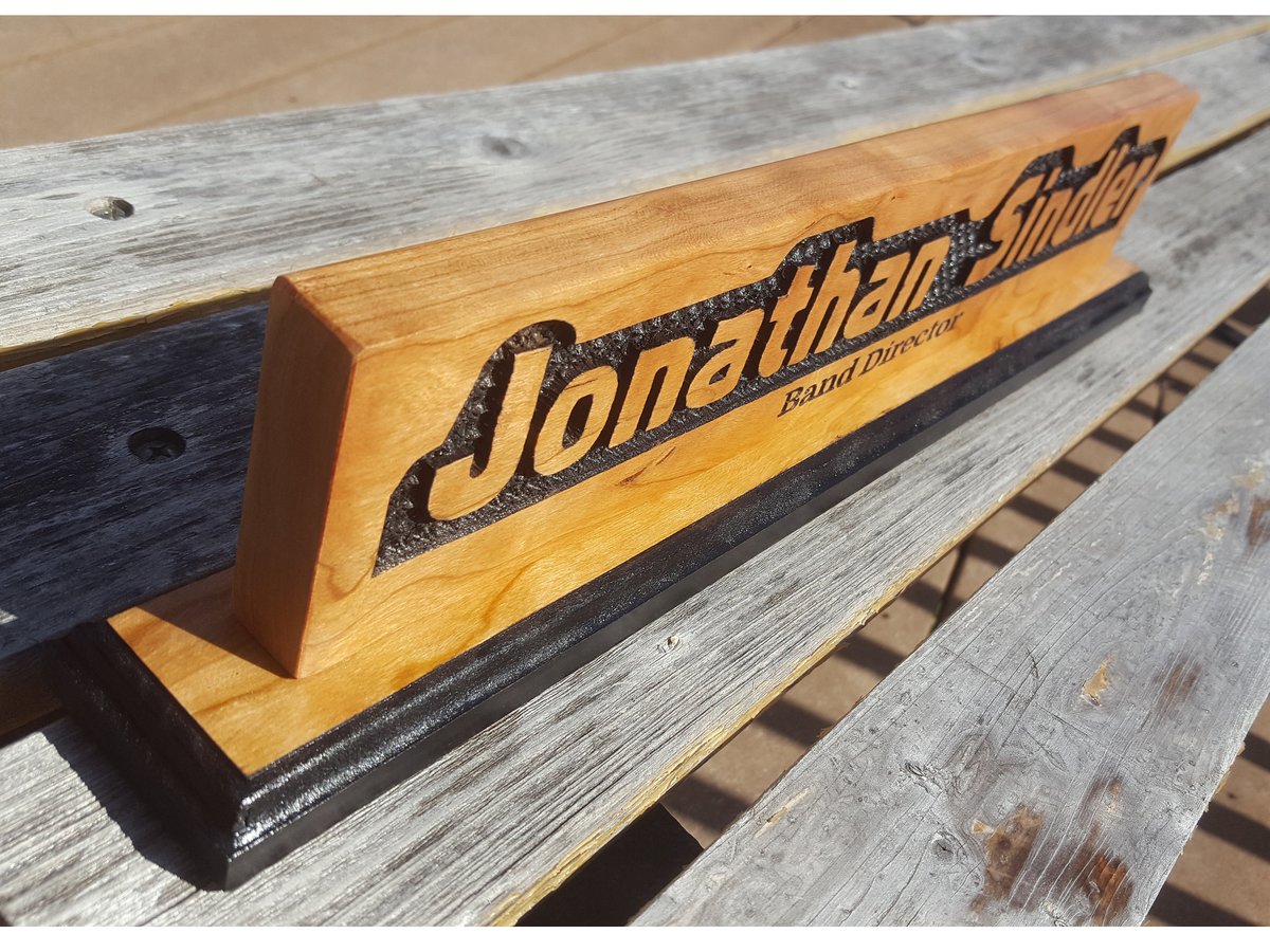 Hand Crafted Cherry Wood Desk Name Sign: Personalized Office Gift