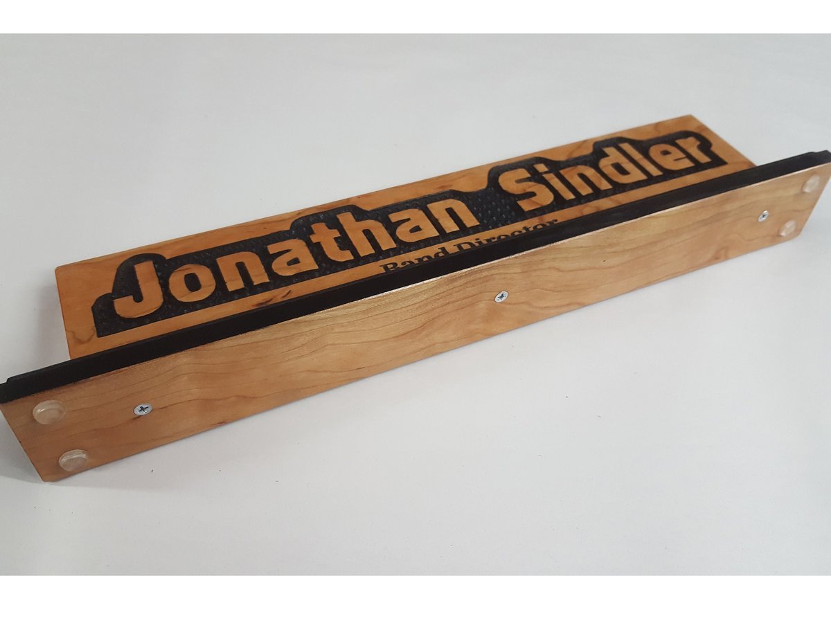 Hand Crafted Cherry Wood Desk Name Sign: Personalized Office Gift