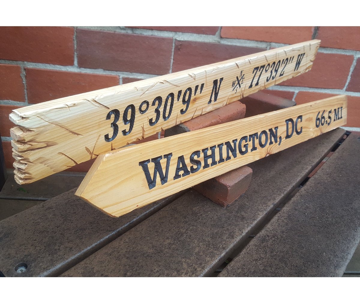 Cedar Arrow Sign Post: Custom Latitude Longitude, Destination Distance