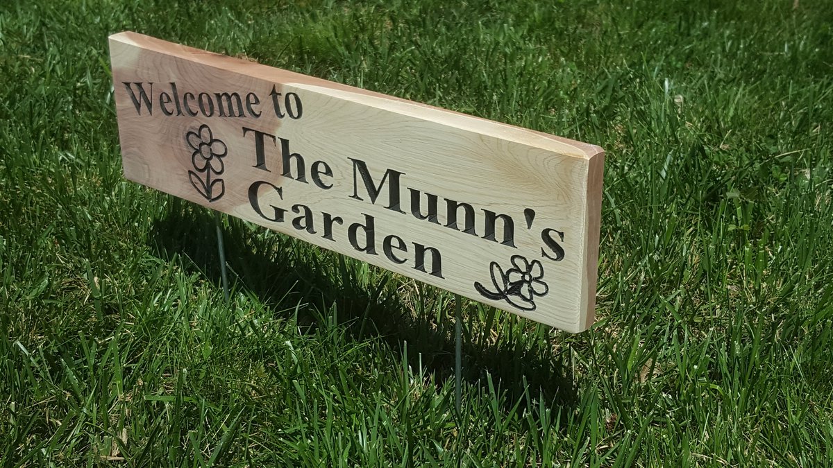 Personalized Cedar Garden Sign: Custom Routed Wood, Floral Design