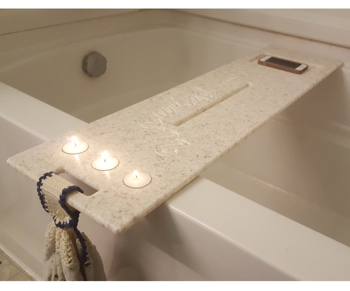 Bath Tub Tray Standard 28-34" x 8" Custom Made to Order Corian Caddy Tablet Cell Phone IPad Candle Holder Unwind Mom Gift Spa Soaking 112-1