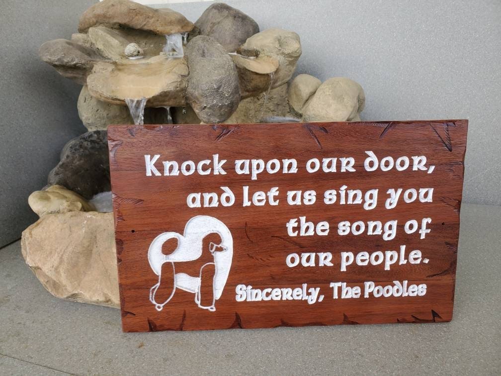 Custom Door Greeting Poodle Song Reclaimed Mahogany Wood Sign Carved Routed Country Rustic Ranch