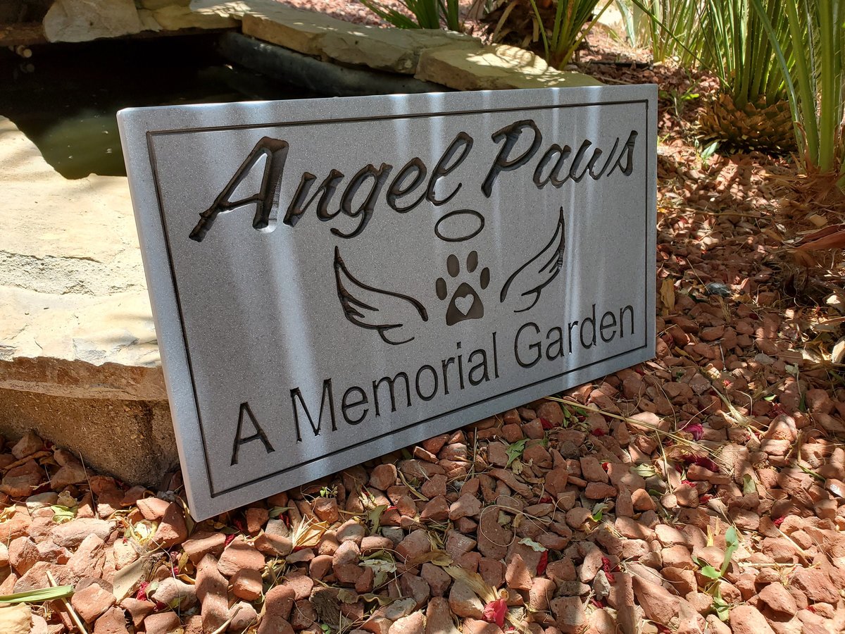 Engraved Angel Paws Pet Memorial Plaque: Weatherproof Garden Marker (16 x 9")
