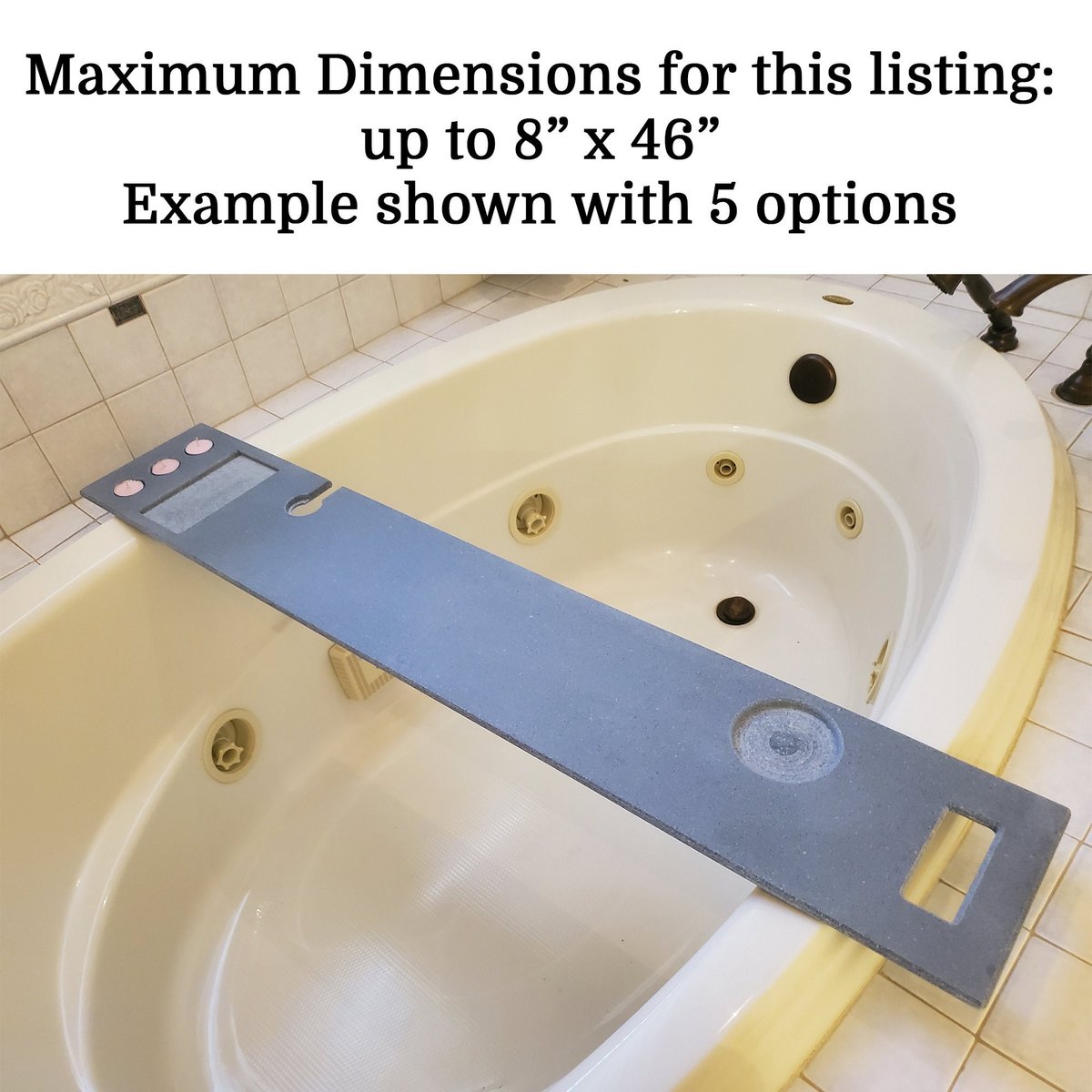Bath Tub Tray 41-46" x 8" Custom Made to Order Corian Caddy Tablet Cell Phone IPad Candle Holder Relax Mom Garden Jacuzzi Soaker 112-11