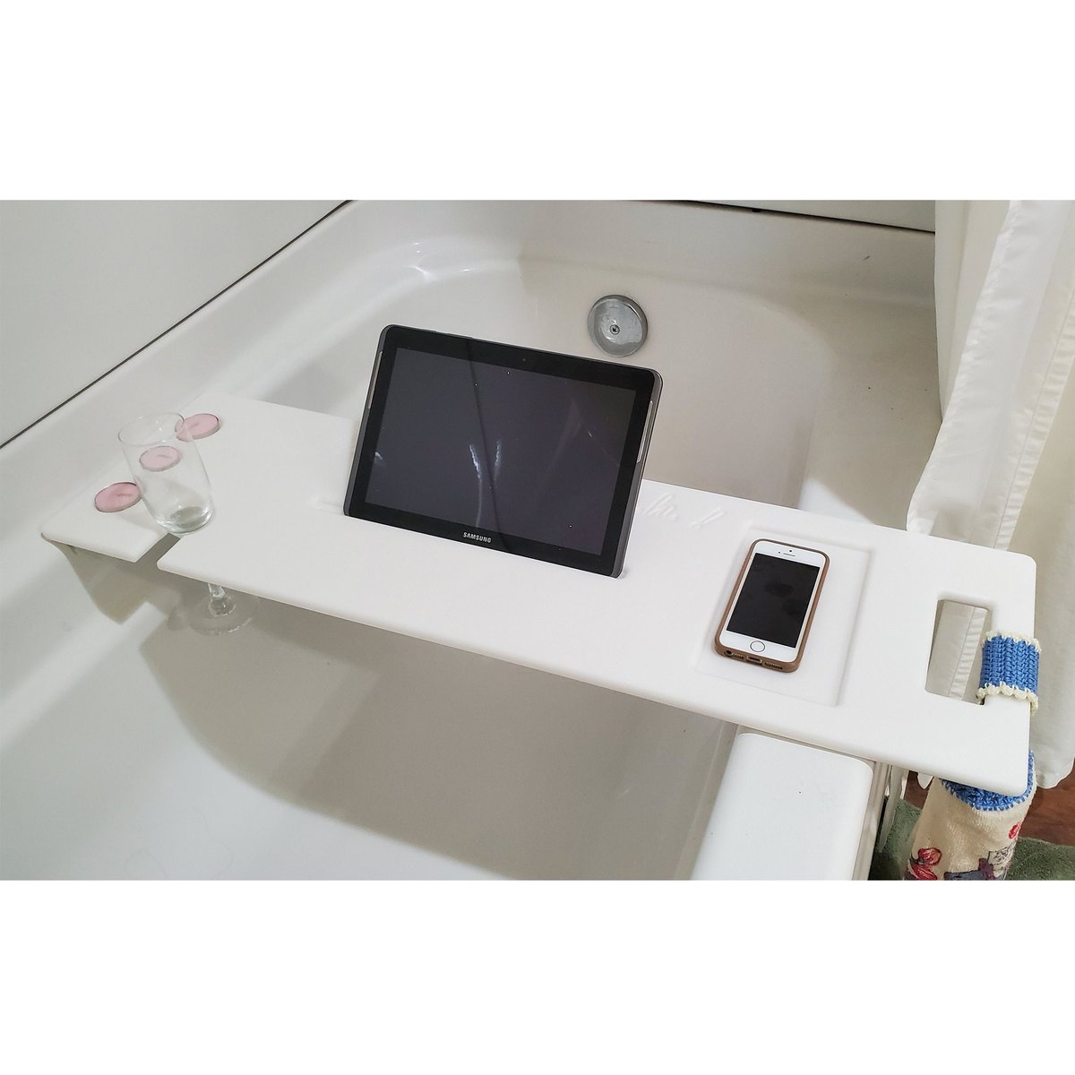 Bath Tub Tray Standard 28-34" x 8" Custom Made to Order Corian Caddy Tablet Cell Phone IPad Candle Holder Unwind Mom Gift Spa Soaking 112-1