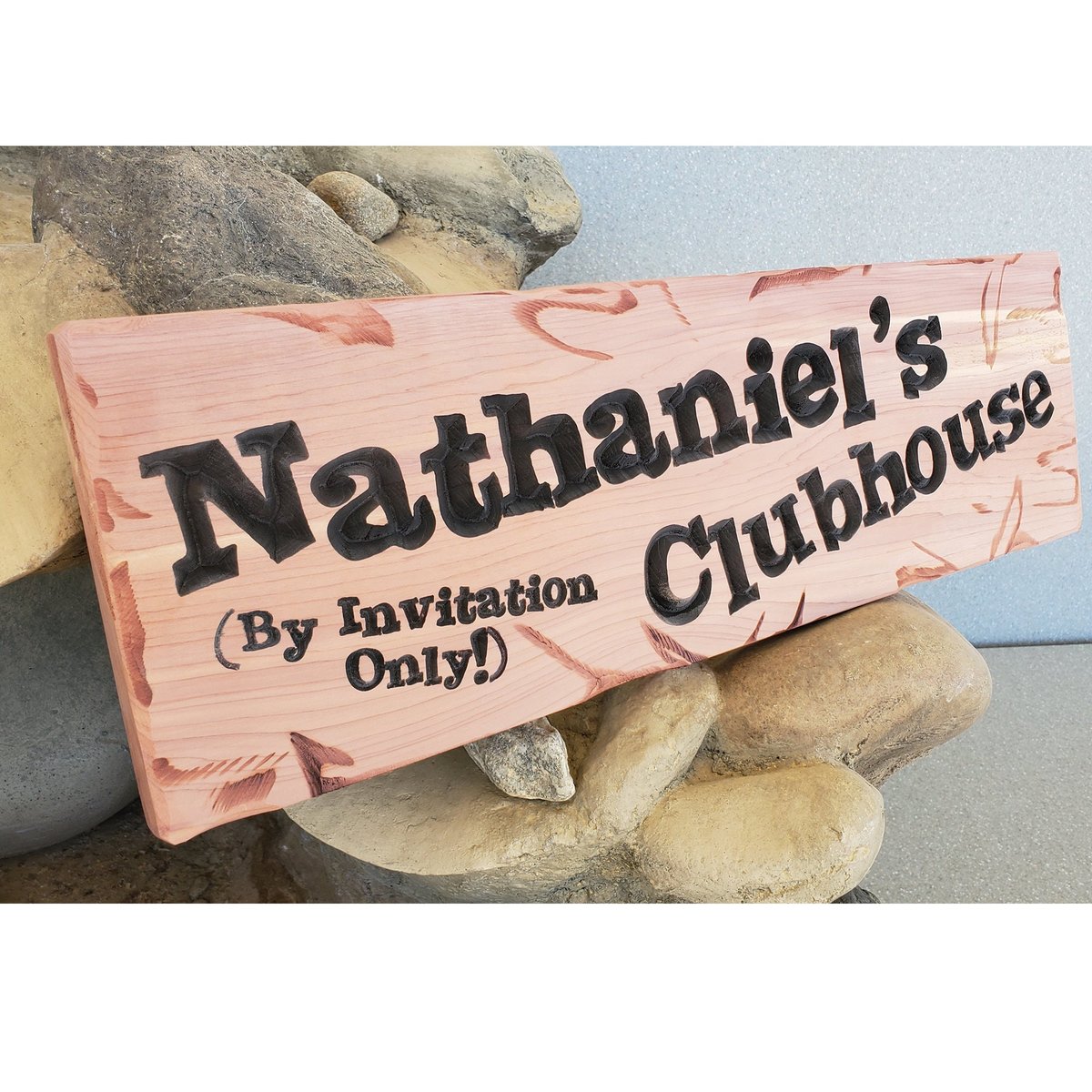 Child's Clubhouse Playhouse Custom Carved Routed Wood Redwood Sign Name Personalized Treehouse Bedroom Play Room Girl Boy Kids 5x18" 114-1