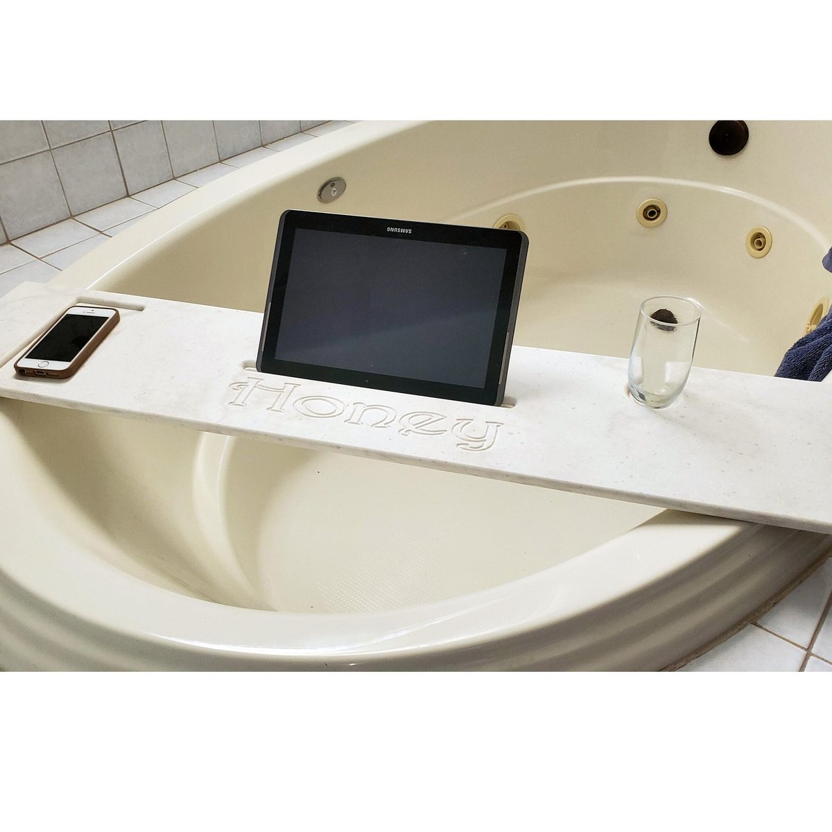 Bath Tub Tray 35-40" x 8" Custom Made to Order Corian Caddy Tablet Cell Phone IPad Candle Holder Unwind Mom Gift Spa Soaking 112-44