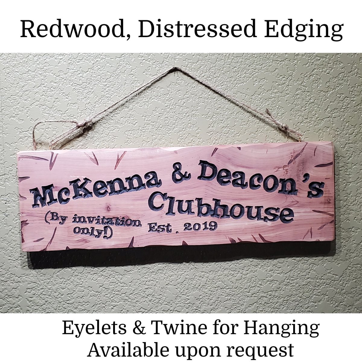 Child's Clubhouse Playhouse Custom Carved Routed Wood Redwood Sign Name Personalized Treehouse Bedroom Play Room Girl Boy Kids 5x18" 114-1