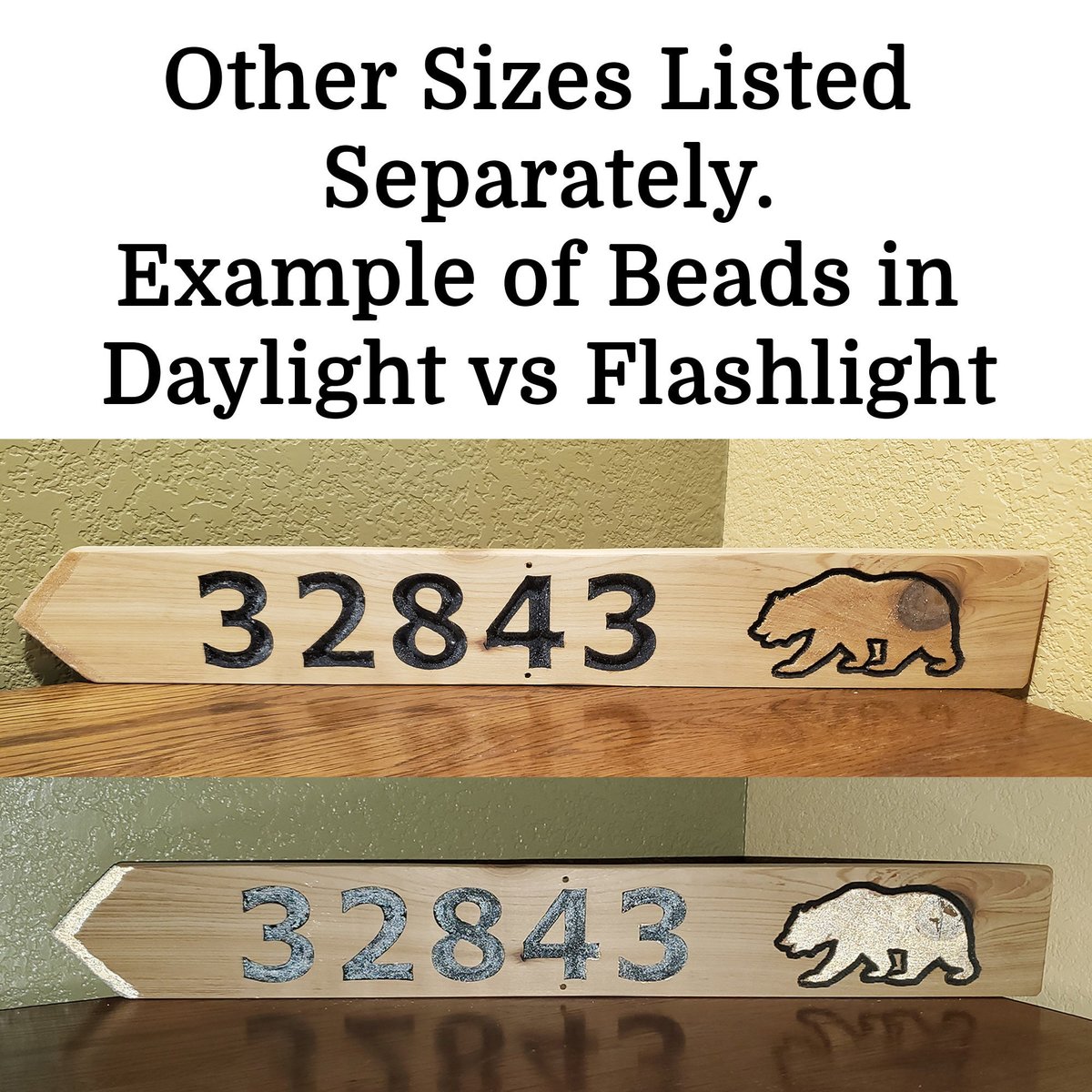 Custom Carved Redwood Address Sign with Optional Reflective Beads