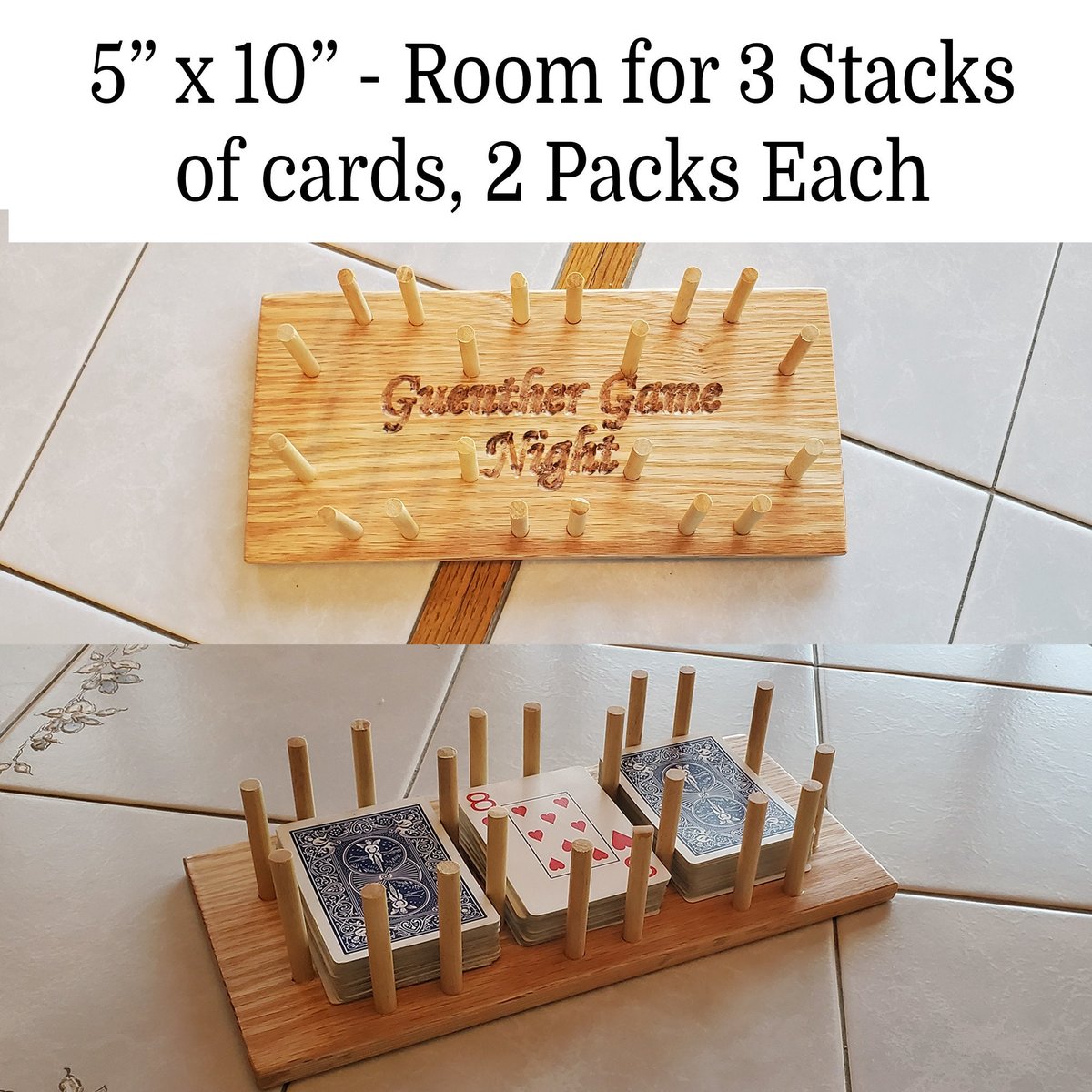 Personalized Oak Playing Card Holder: Deck Tray, Game Night