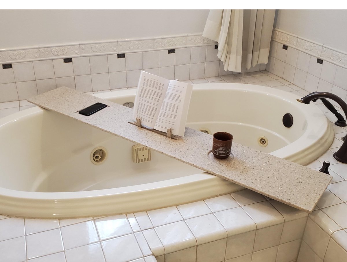 40-44" x 10" Wide Extra Long Bathtub Tray Solid Corian Waterproof Caddy Optional Tablet Cell Phone Candle Holder Garden Jacuzzi Spa Soaker