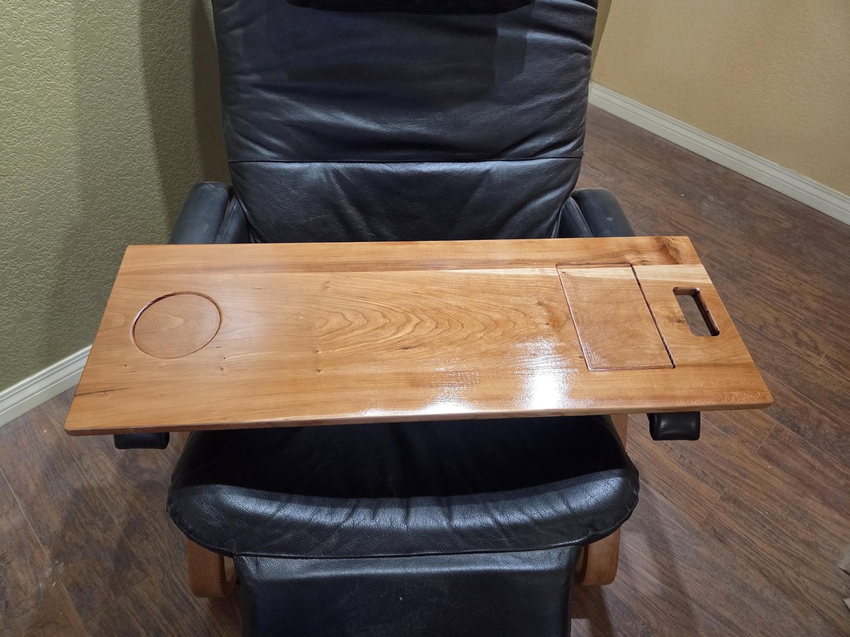 12" x 30-34" Wide Laptop Wood Tray for Recliner Dinner Carved Lap Desk OPTIONAL Tablet Slot Vent Ridges Book holder Cell Mug Wine Holders