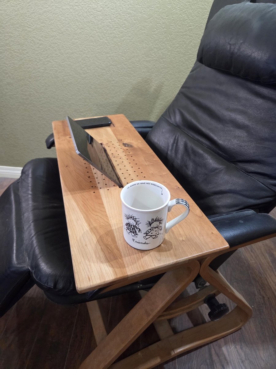 10" x 30-34" Laptop Wood Tray for Recliner Carved Lap Desk Dinner OPTIONAL Tablet Slot, Vent Holes, Book holder Cell Mug Wine Holders
