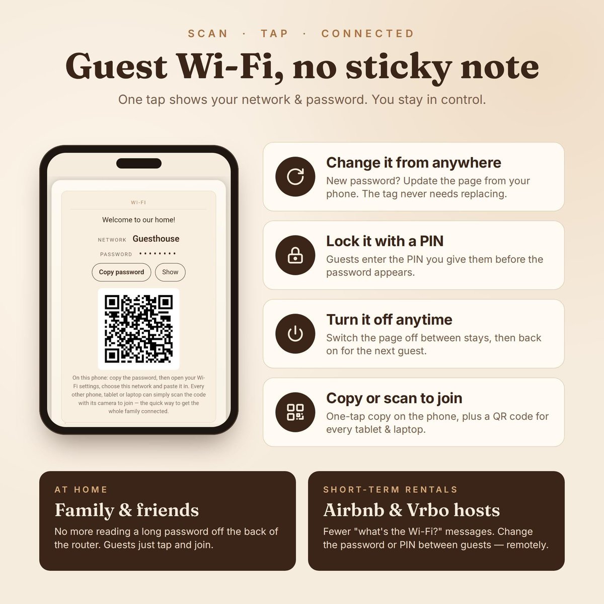 NFC smart tag / QR code Engraved Solid Wood Coaster, Tap to Share Wifi, Reviews, Business Card, Photo Story Keepsake - Changeable 4" x 4"
