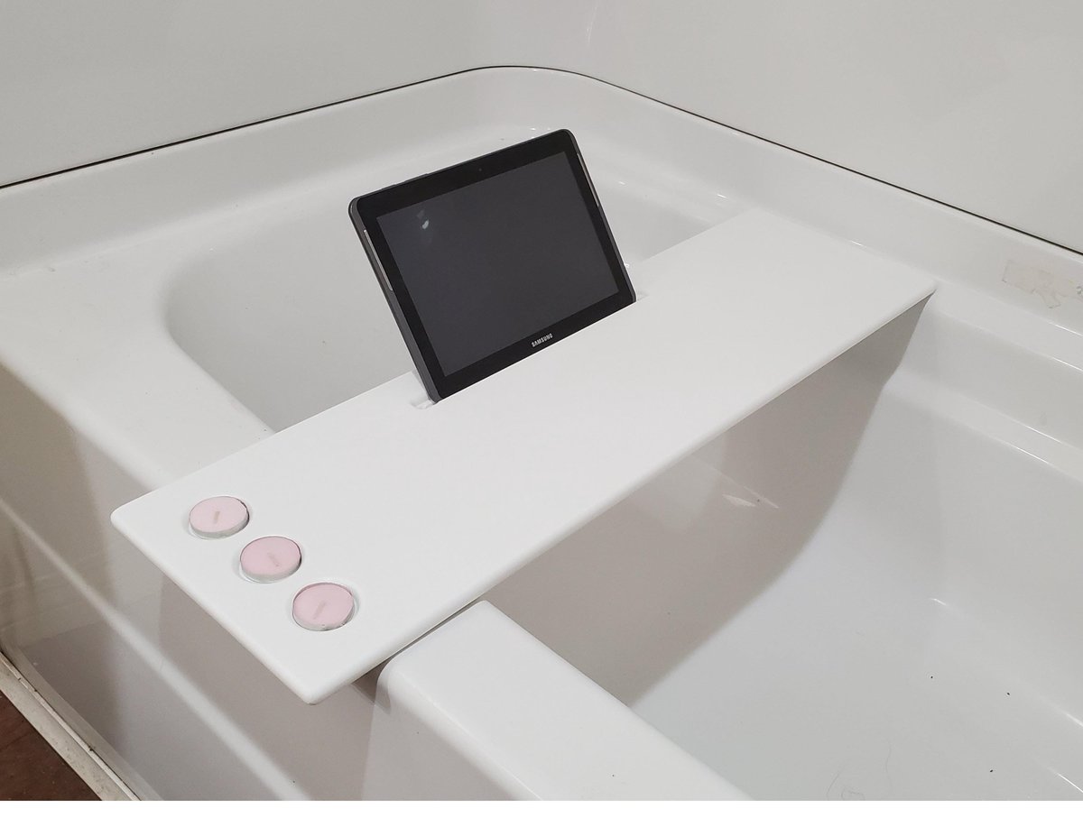 24-29" x 8" Small Bathtub Tray Solid Corian Bath Caddy Waterproof Spa Tray for Wine Glass Book Stand Cell Phone Tablet Candles