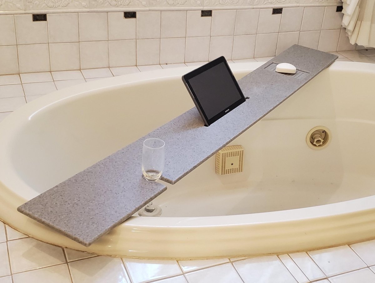 50-54" x 8" XXL Bathtub Tray Solid Corian Waterproof Caddy Optional Tablet Cell Phone IPad Candles Book Wine Holder Garden Jacuzzi Spa