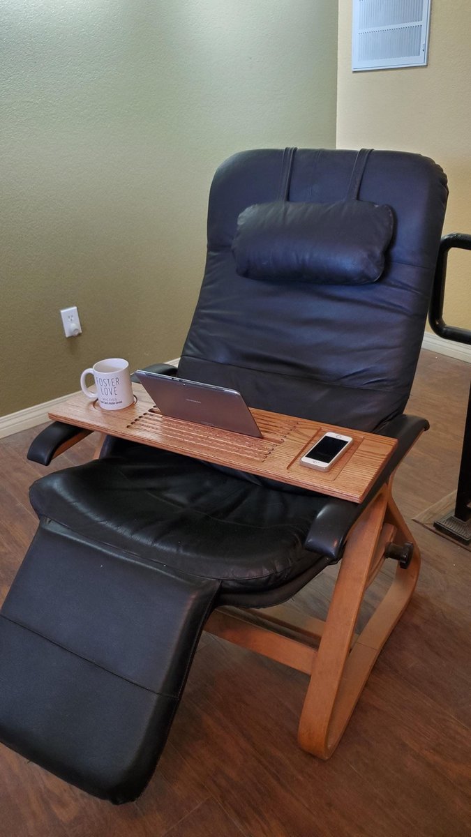 8" x 25-29" Small Laptop Wood Tray for Recliner Carved Lap Desk Dinner OPTIONAL Tablet Slot Vent Holes Book holder Cell Mug Wine Holders