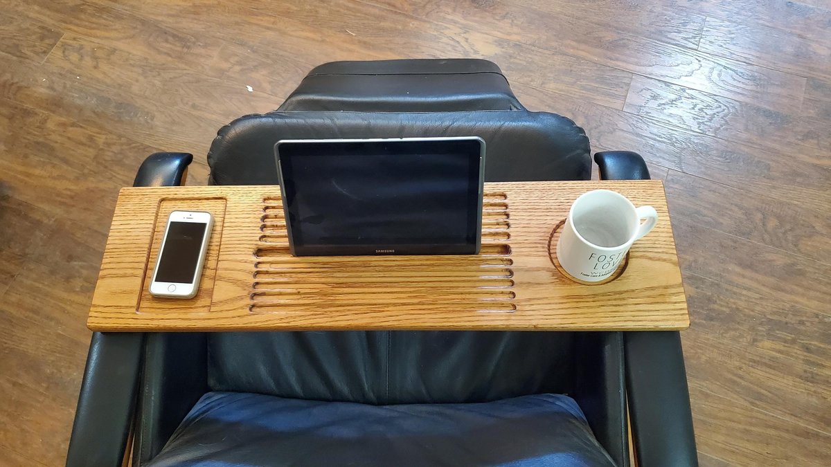 8" x 25-29" Small Laptop Wood Tray for Recliner Carved Lap Desk Dinner OPTIONAL Tablet Slot Vent Holes Book holder Cell Mug Wine Holders