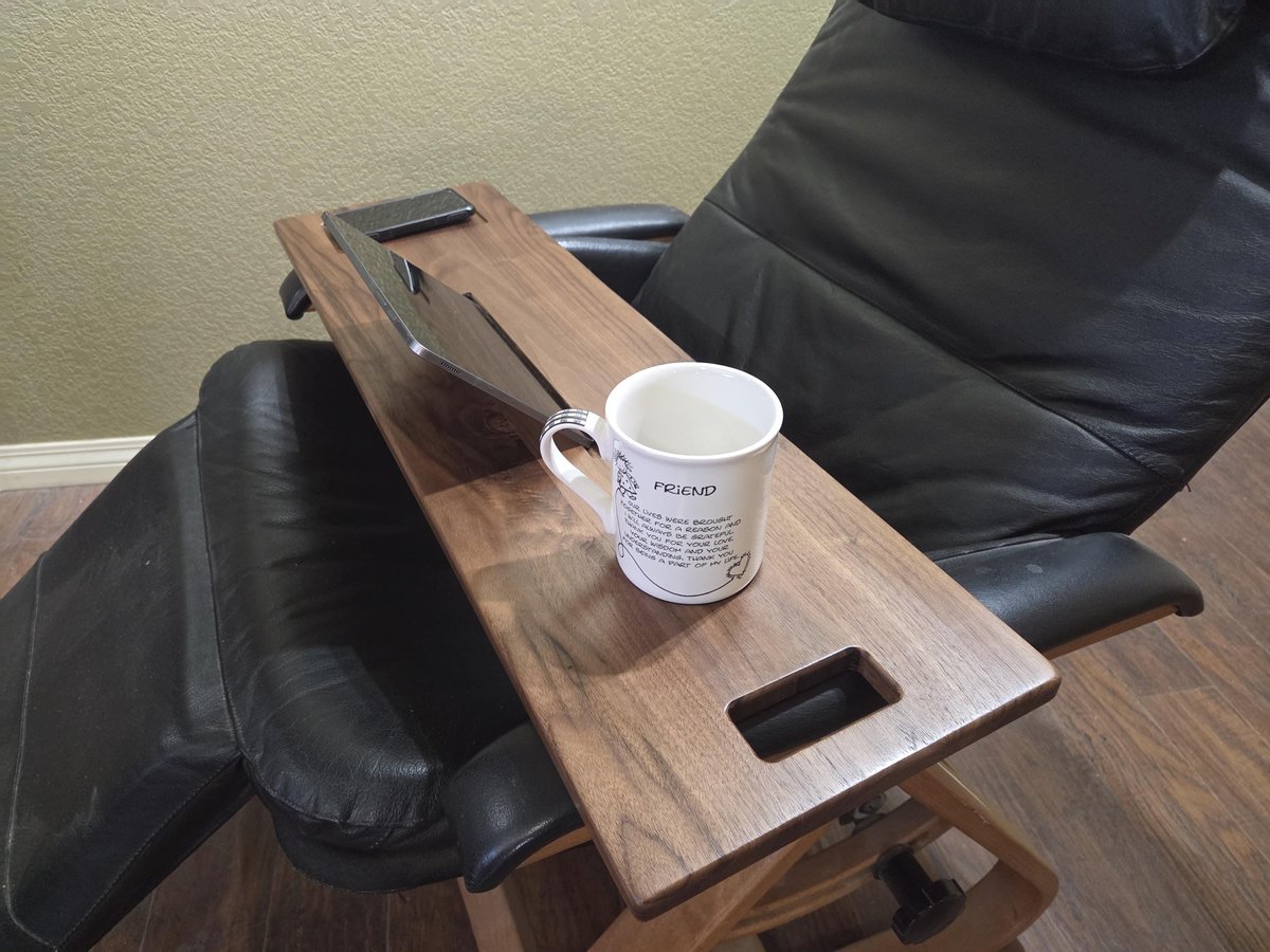 10" x 30-34" Laptop Wood Tray for Recliner Carved Lap Desk Dinner OPTIONAL Tablet Slot, Vent Holes, Book holder Cell Mug Wine Holders