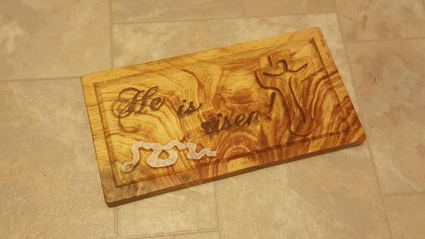 He is Risen Wood Sign: Carved Christian Easter Decor