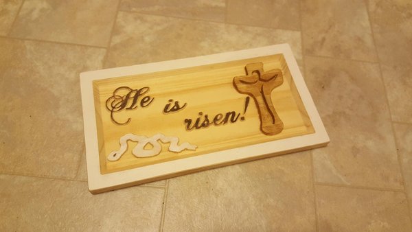 He is Risen Wood Sign: Carved Easter Plaque, Christian Decor