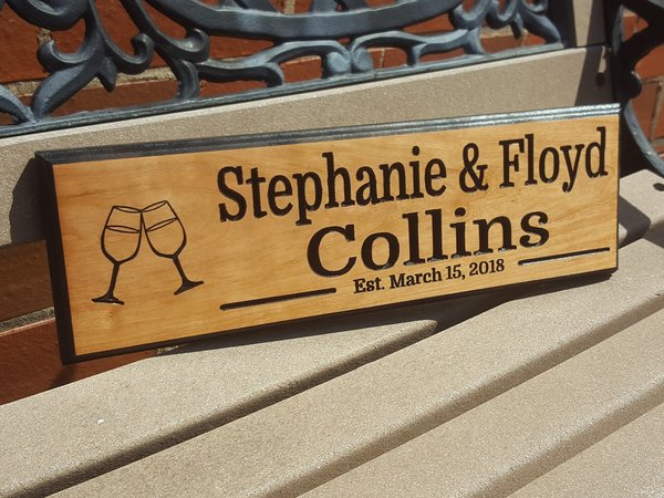 Custom Engraved Cherry Wood Newlywed Sign: Personalized Family Name