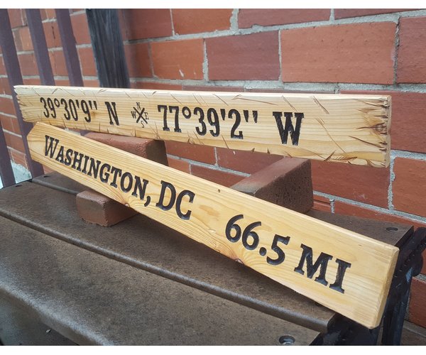 Cedar Arrow Sign Post: Custom Latitude Longitude, Destination Distance