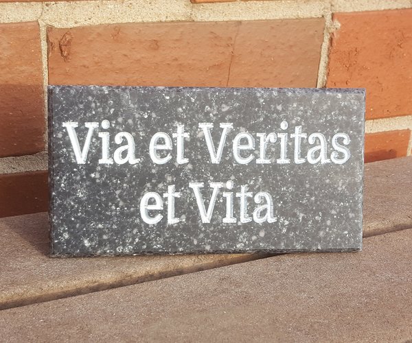 Via et Veritas et Vita Corian Plaque: Christian Inspirational Wall Sign (5" x 10")