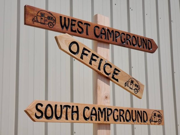 Custom Cedar Directional Sign: Campground, Ranch, Farm