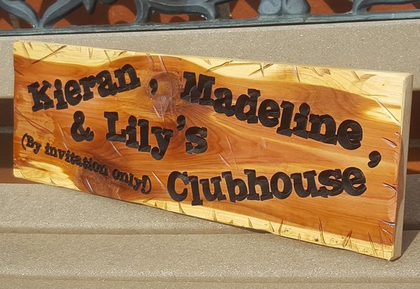 Personalized Cedar Playhouse Sign: Custom Routed Wood, Kids Room Decor (4" x 16")