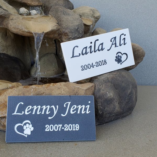 Custom Pet Memorial Grave Marker: Weatherproof Corian Stone, Prayer Garden Sign (5x10)