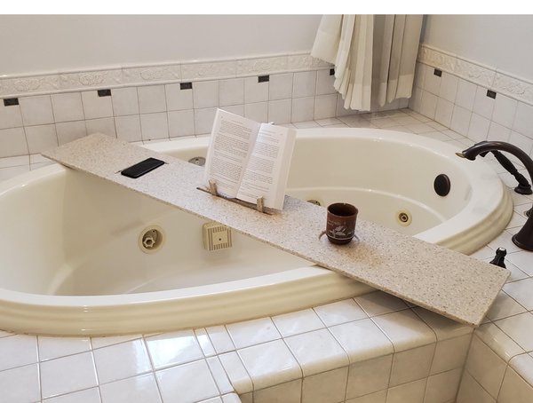 40-44" x 10" Wide Extra Long Bathtub Tray Solid Corian Waterproof Caddy Optional Tablet Cell Phone Candle Holder Garden Jacuzzi Spa Soaker