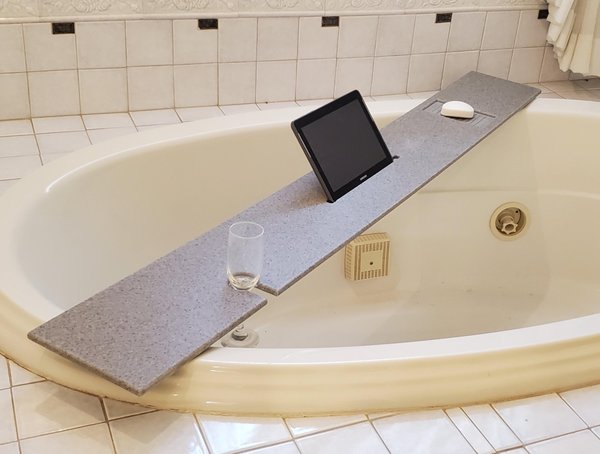 50-54" x 8" XXL Bathtub Tray Solid Corian Waterproof Caddy Optional Tablet Cell Phone IPad Candles Book Wine Holder Garden Jacuzzi Spa